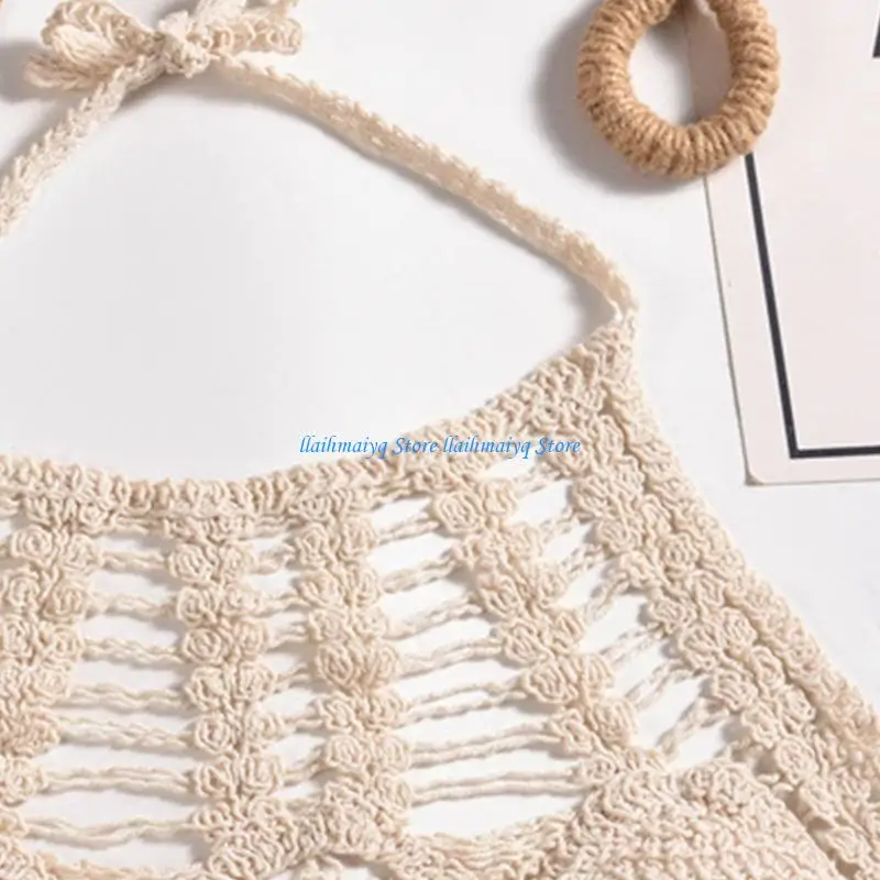 

573B Bohemian Halter Neck Backless Bra Top with Adjustable Straps Beach Vest