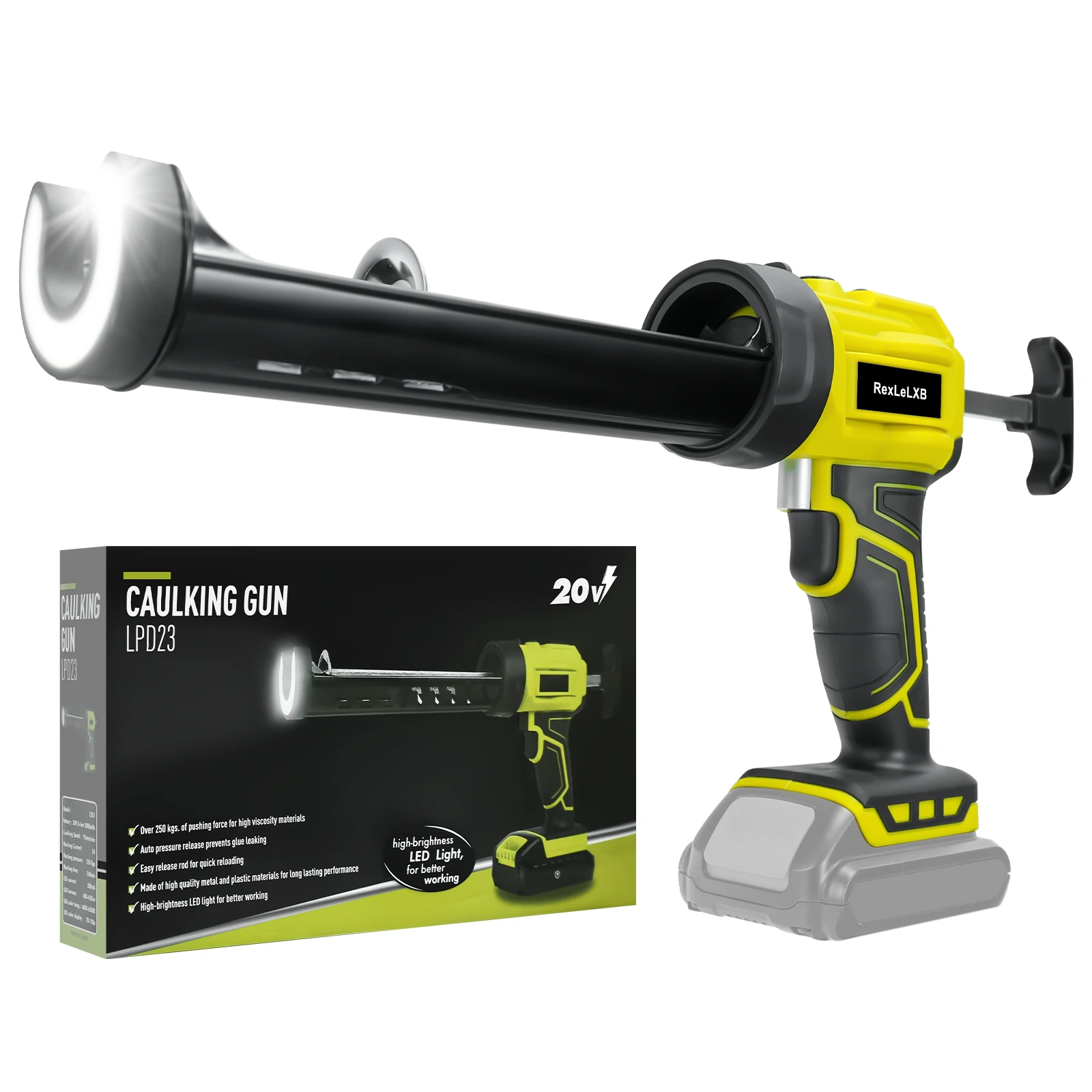 Pistol Caulking Elektrik 10oz/300ml Tanpa Kabel dengan 4 Kecepatan yang Dapat Disesuaikan dan Lampu LED untuk Baterai Dewalt 20V (Tanpa Baterai)