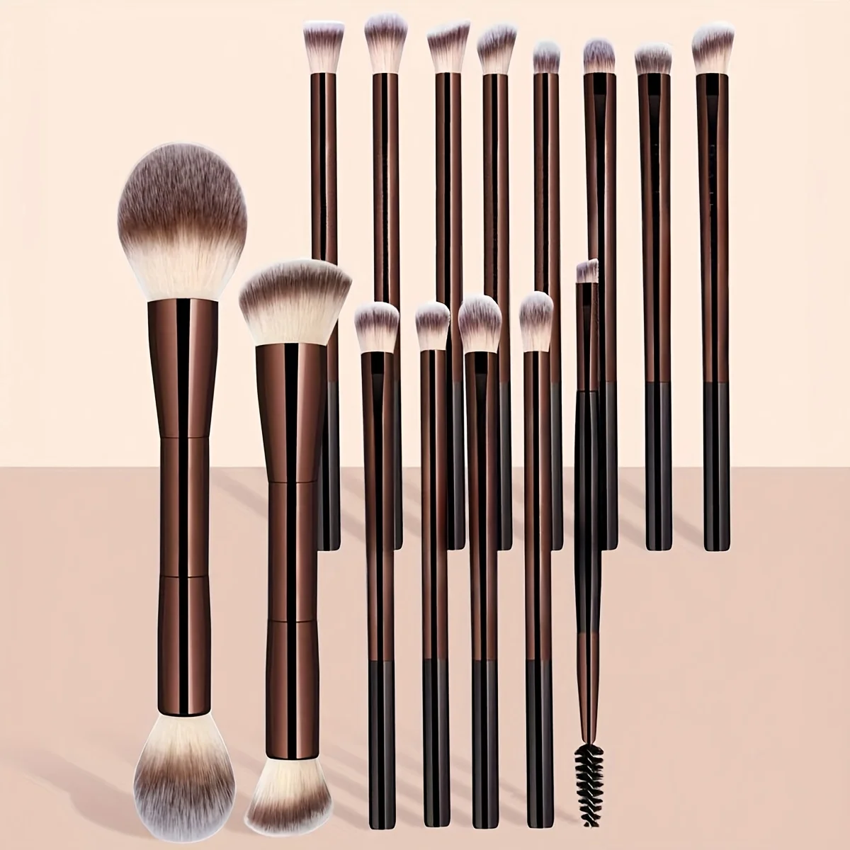 15Pcs 15Pcs Brown Makeup Brush Set, 2 Aluminum Dual-ended Brushes, Soft Fluffy Brushes for Face Eye Makeup Beginners - Aliexpress Deal