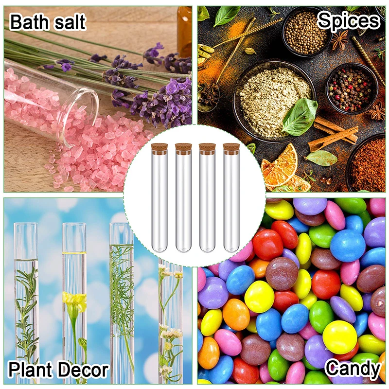 25Pcs 10ml Round Bottom Plastic Test Tubes Candy Bath Salt Packaging Plastic Test Tubes with Cork