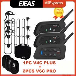 EJEAS V4C PLUS+2PCS V6C PRO 3 Users Referee Intercom Headset 1200M Full Duplex Bluetooth Headphone Soccer Conference Interphone