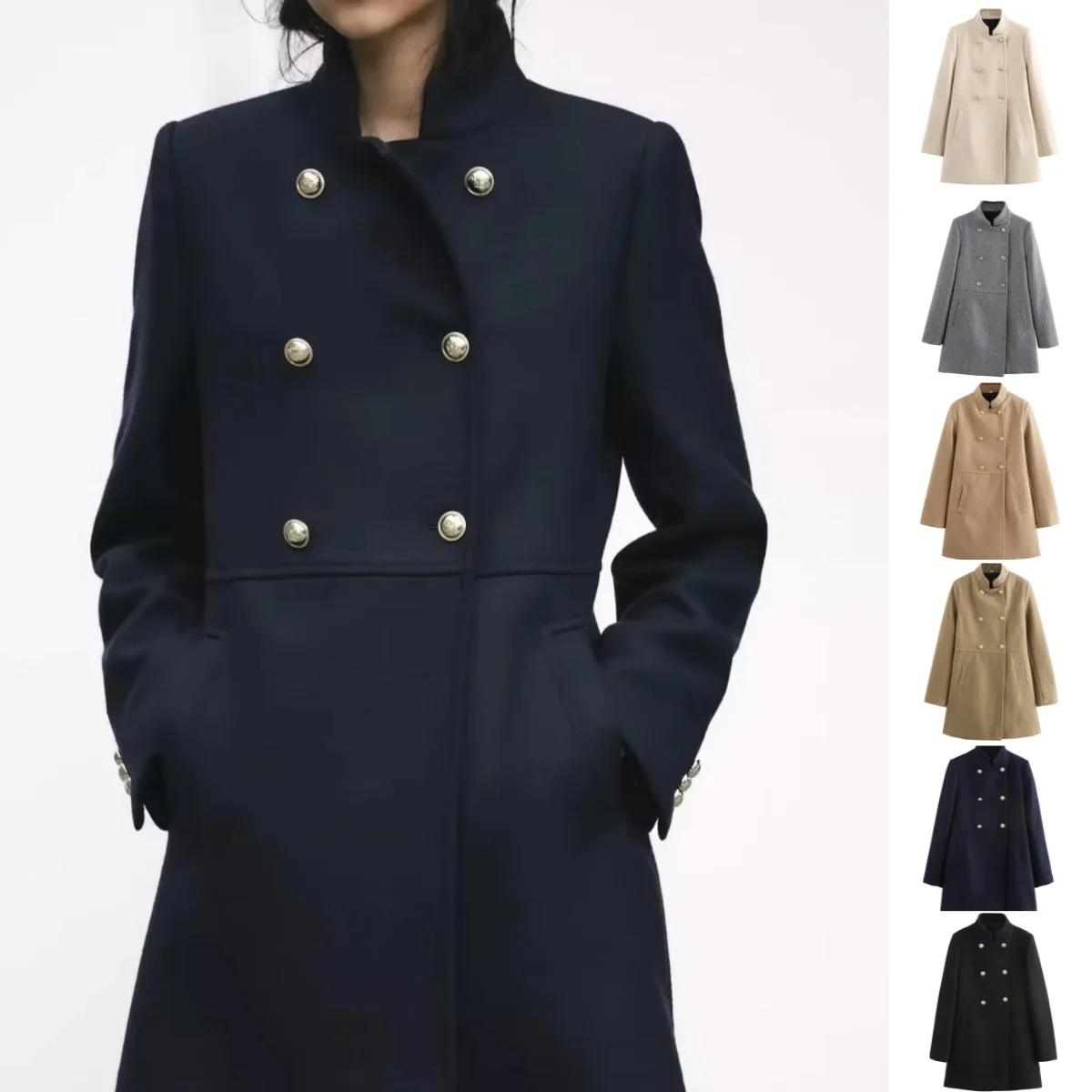 

Winter Coat For Women 2024 Solid Lapel Double Breasted Long Cardigan Top Female Pokcet Streetwear Woman New In OuterCoat