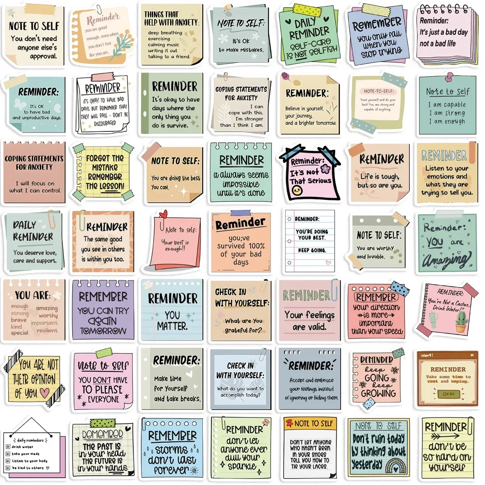50pcs Reminder Stickers Mental Health Graffiti Stickers DIY Phone Guitar Laptop Suitcase Waterproof Sticker