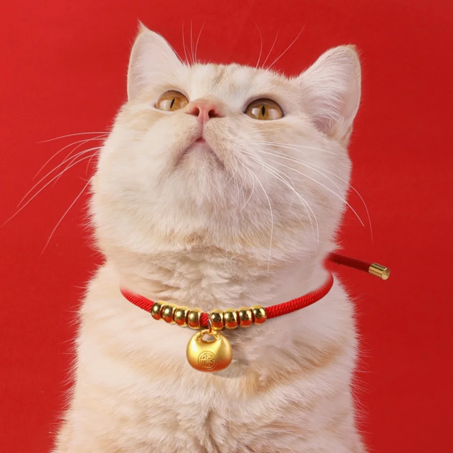 New Year pet collar Gold Bead Long life lock Fat Fortune Gold Ingot, cat collar adjustable long life lock dog collar Pet supplie