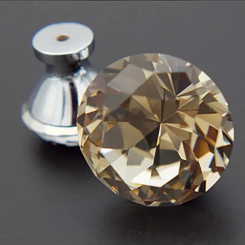 25/30/40mm Zinc Alloy Clear Crystal Glass Door Pulls Modern Drawer Cabinet Furniture Handle Knob Single Hole Handle 3 Colors