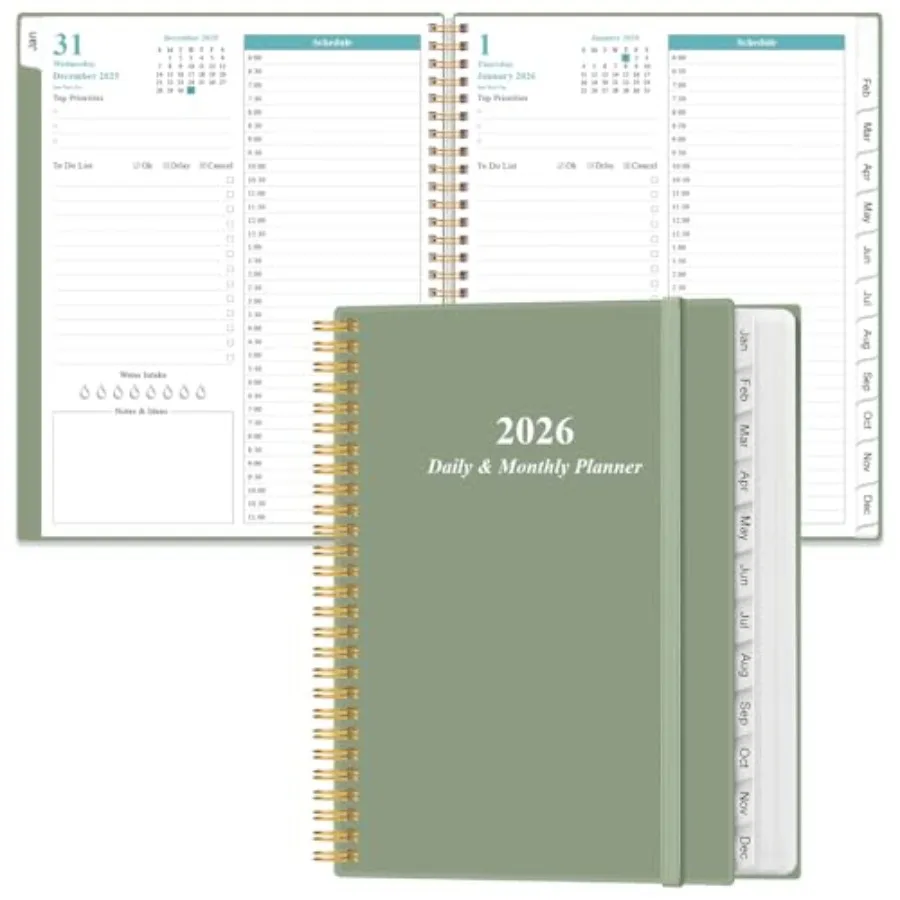 

2026 Daily and Monthly Planner - One Page Per Day, Daily Planner from January 2026 - December 2026, Planner 2026 with 12 Monthl