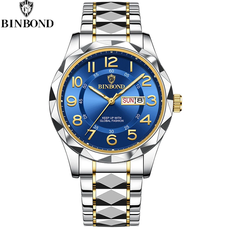 BINBOND Authentic Luxury Men's Quartz Watches Dual Calendar Waterproof Fashion Leisure Night Glow Watch Business Men's Watches