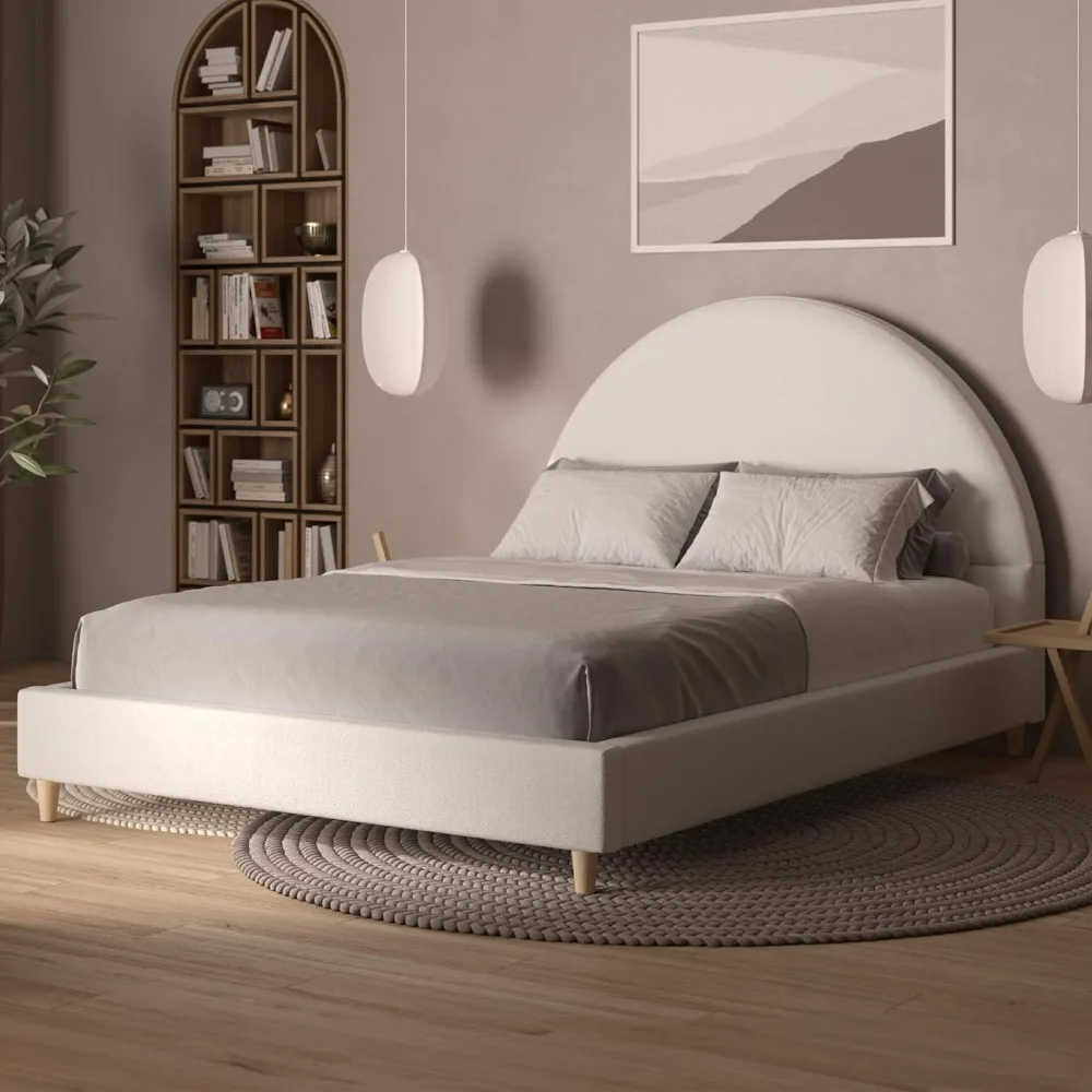 Bed Frame,with Arch Shaped Headboard,with Solid Wood Legs - Boho Or Modern Style - No Box Spring Needed,bed Frame