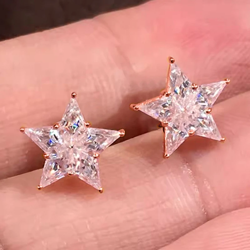 Huitan Charmante Damen-Ohrstecker, sternförmig, frischer Stil, Hochzeit, tägliche Verlobung, Modeaccessoires, Schmuck, eingelegt, glänzend, CZ – Detail 16