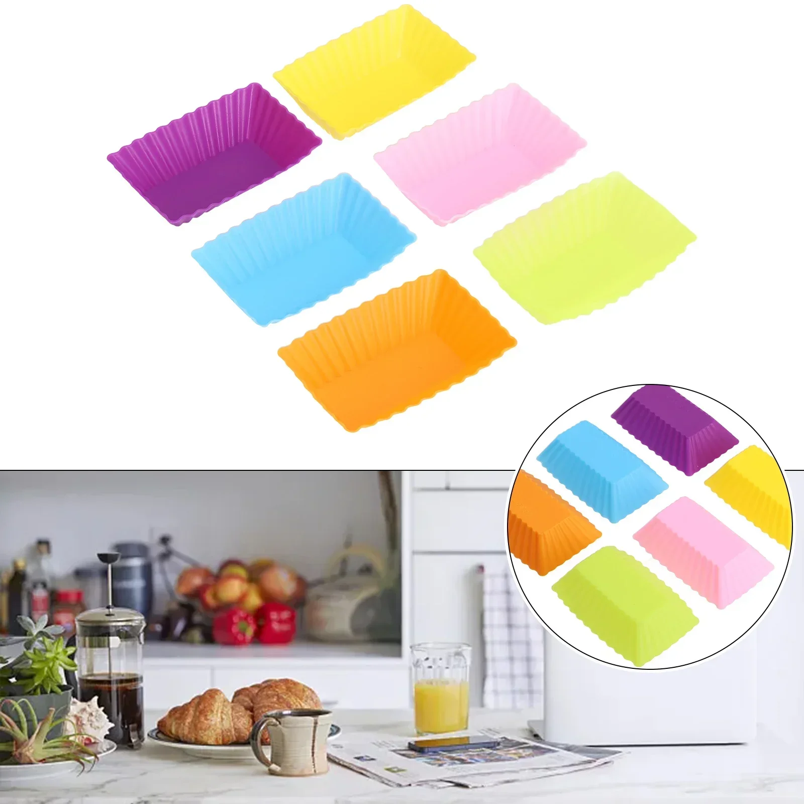 

6PCS Silicone Rectangle Cake Mould Soft Muffin Cupcake Liner Bake Cup Mould Baking Gadgets Cakes Tools
