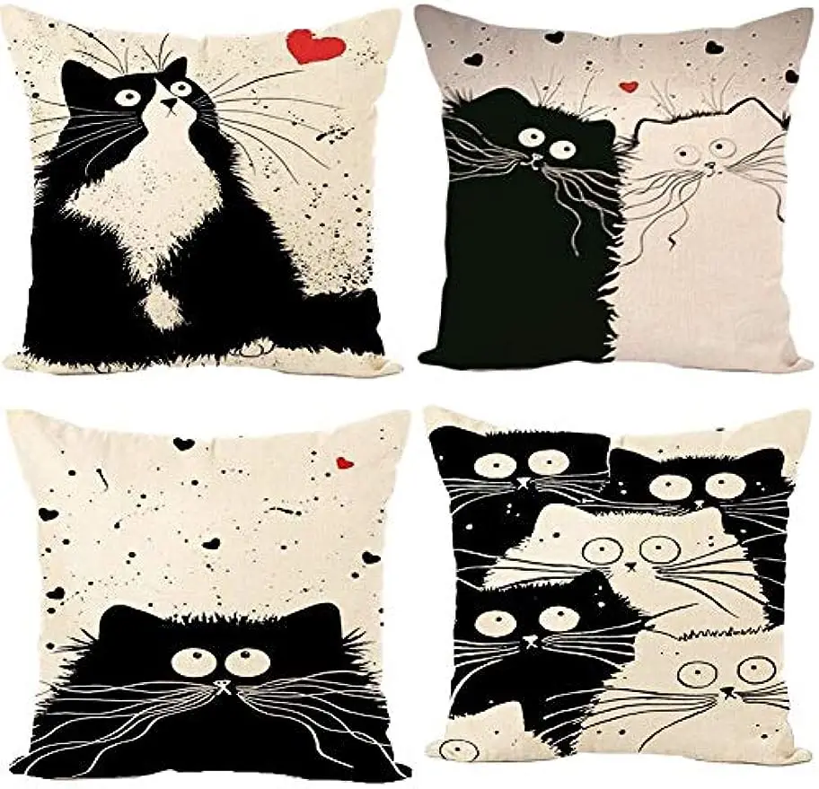 Cute Cat Linen Pillow Cover Pillow Pillowcase 45x45cm Home Living Room Sofa Decoration Pillowcase pillow case