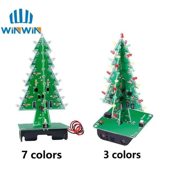 Three-Dimensional 3D Christmas Tree LED DIY Kit Red/Green/Yellow LED Flash Circuit Kit Electronic Fun Suite