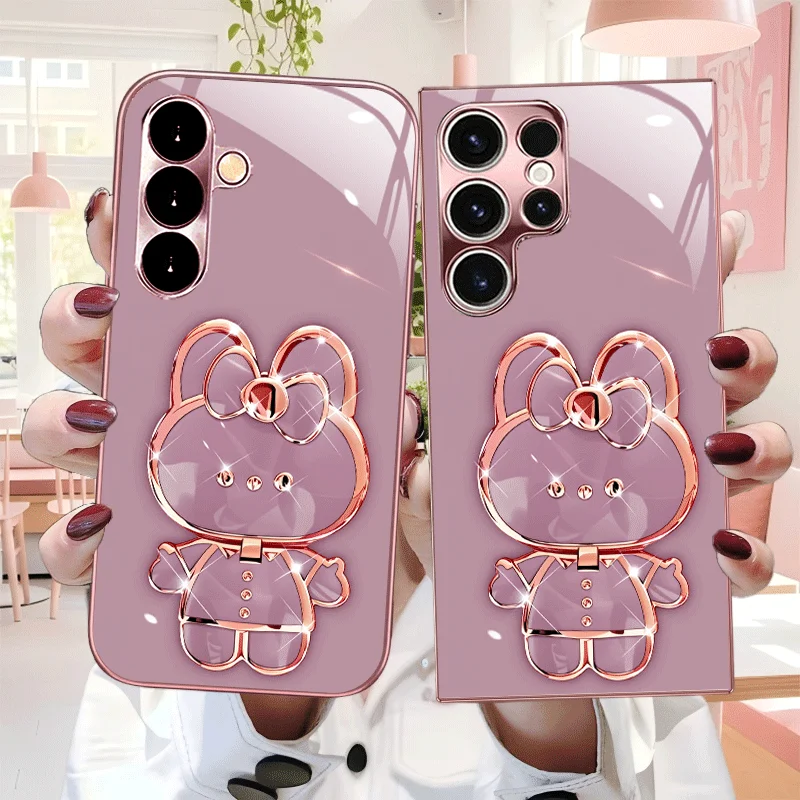 Sparkling Glitter Bunny phone case 폰케이스 s26 ultra case glass mobile phones for Samsung Galaxy S26 S25 S24 S23 S22 FE,Ultra,Plus