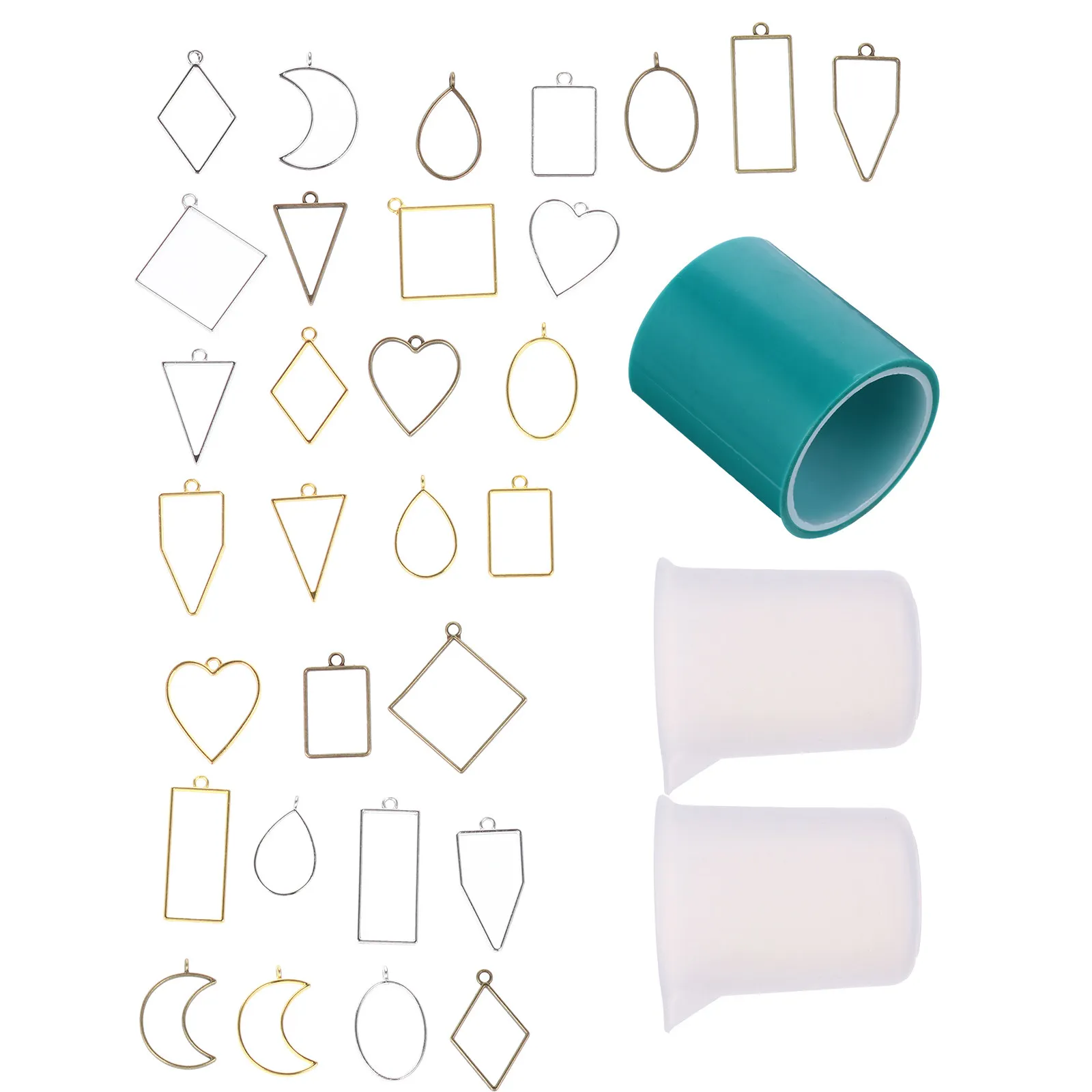 33Pcs Hollow Pendant Frame Set Link Bezels DIY Epoxy Jewelry Making Kit for Scrapbooking Anklet Sweater Chain Cellphone Decor