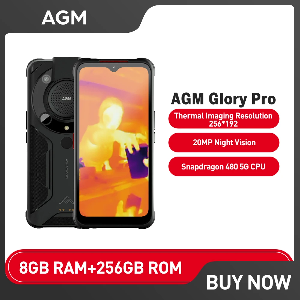 AGM-Glory Pro Smartphone, robuuste, hermale beeldcamera, 6200mAh batterij met grote capaciteit, 8GB, 256GB, nachtzicht, 20MP, NFC