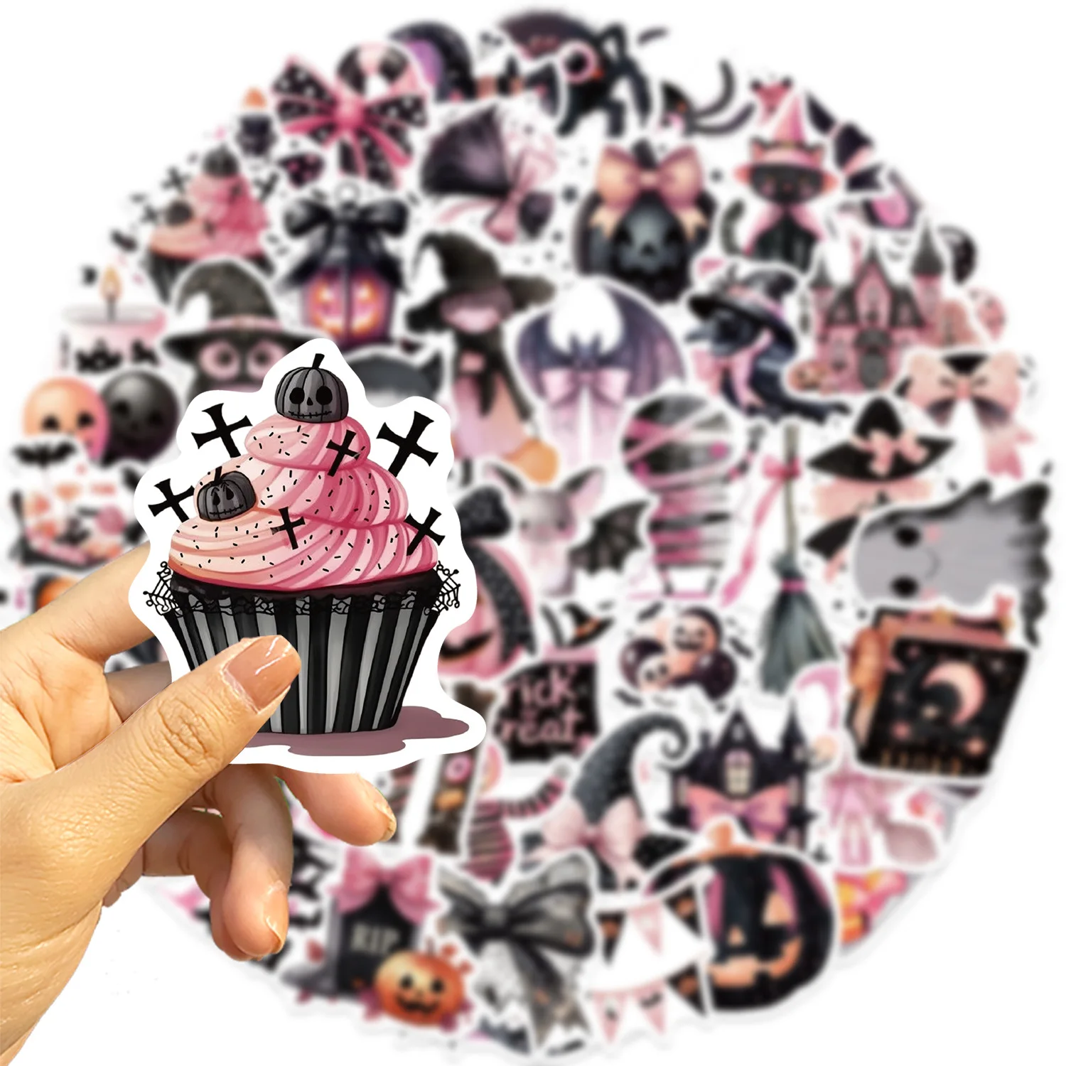 50 قطعة من ملصقات الهالوين اللطيفة باللون الأسود والوردي والديكور الإبداعي ملصقات كتيبات يدوية الصنع ألعاب الأطفال #2