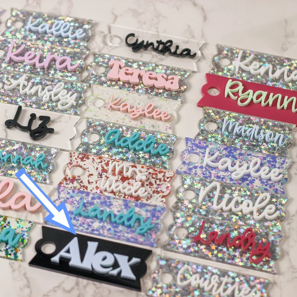 1PC Custom PMMA Cup Charm - Personalized Engraved Name, Shiny Design, DIY, Laser Engraved, Ideal Daily Use Accessory & Sparkling