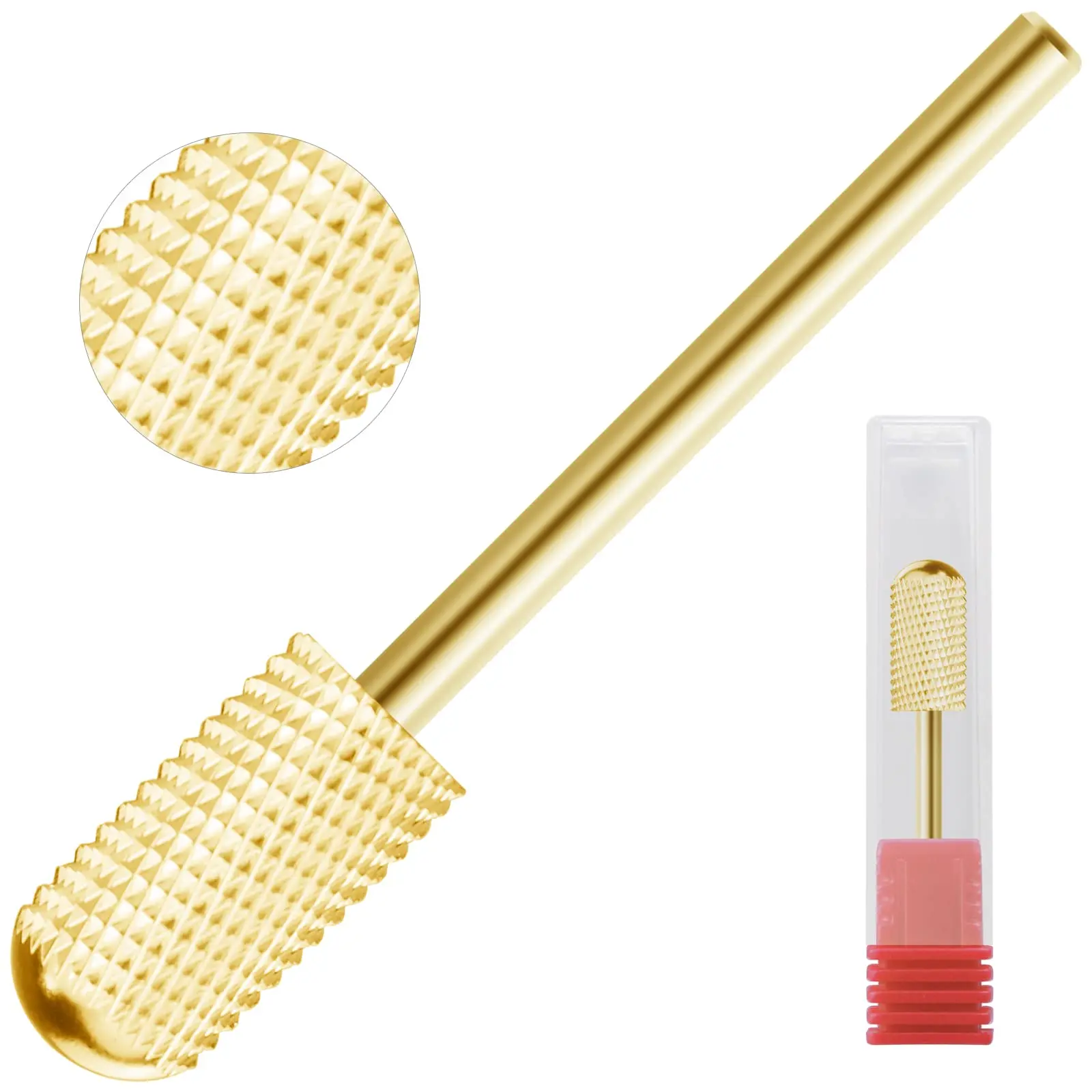 Safety Nail Drill Bits,3/32'' Smooth Round Top Large Barrel Carbide Acrylic for Manicure Pedicure Cuticle Gel Polishing Gold