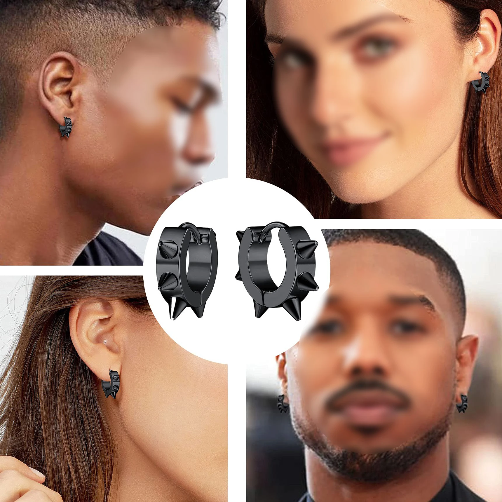 2pcs/16pcs Black Silvery Color Rivet Tip Cone Ear Buckle Cross Dangle Earrings Triangle Stud Earrings for Men Women Jewelry Set