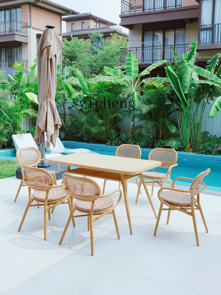 ZF Outdoor Desk-Chair Balcony Outdoor Rattan Chair Leisure Courtyard Three-Piece Tables and Chairs