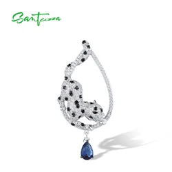 SANTUZZA Real 925 Sterling Silver Pendant For Women Sparkling White CZ Black Spinel Lovely Lapard Glamorous Gifts Fine Jewelry