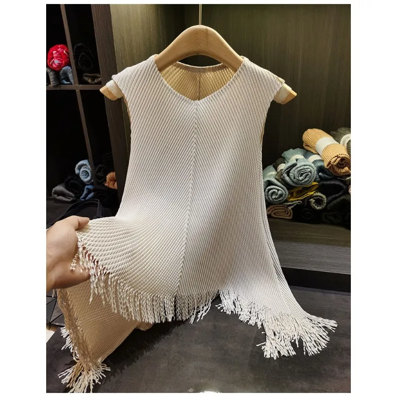Miyake Dragon Scale Pleated Vest 2026 New Solid Color Fringed Sleeveless T-Shirt Lightweight Irregular Stretch Women's Fold Top