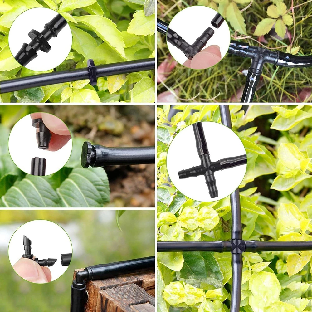 Plastic Drip Irrigation Barbed Connector Assortment Tee Elbow Cross Straight Hose Fitting For 4/7mm Micro Irrigation Tubing