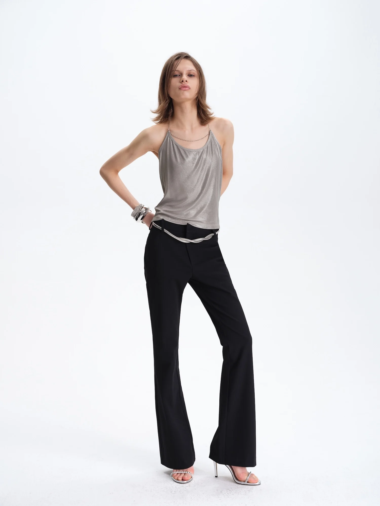 

Slim Flared Suit Pants Tu-Fit Fabric Diagonal Design Leg-a Long Pants Ele Lady Commute Sle mid Waist Straight Leg