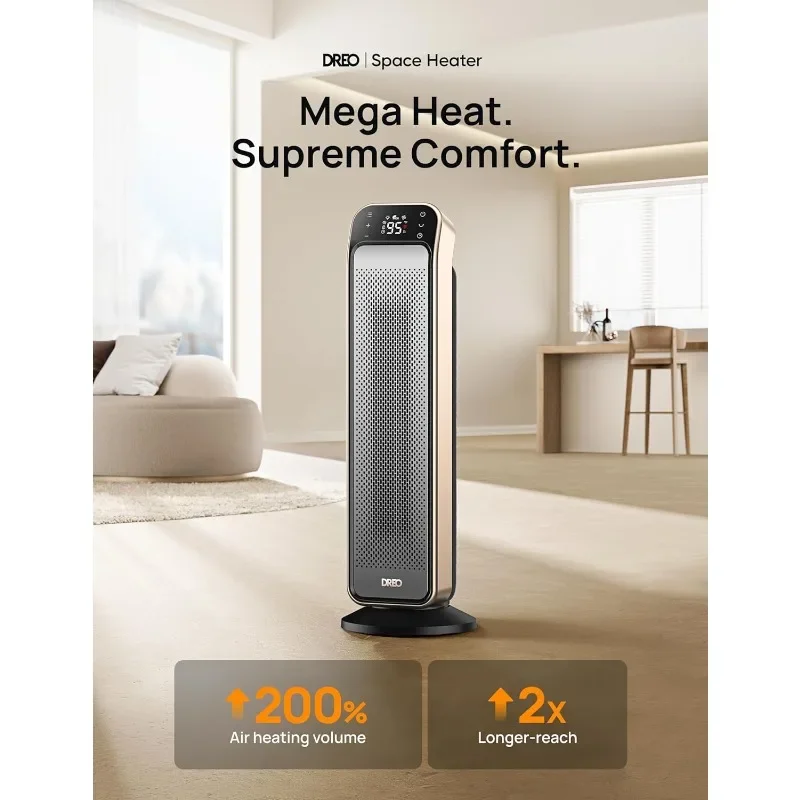 Dreo Space Heater per interni, riscaldatore portatile veloce da 25" 11,5 piedi/s con telecomando e termostato, protezione da surriscaldamento e ribaltamento