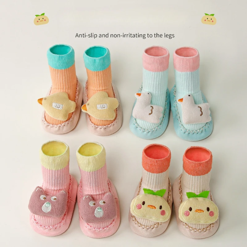 New Baby Leather-Sole Socks Shoes Non-Slip Soft Bottom Walking Booties Spring Fall Warm Mid Calf Anti-Skid Boots for Toddlers