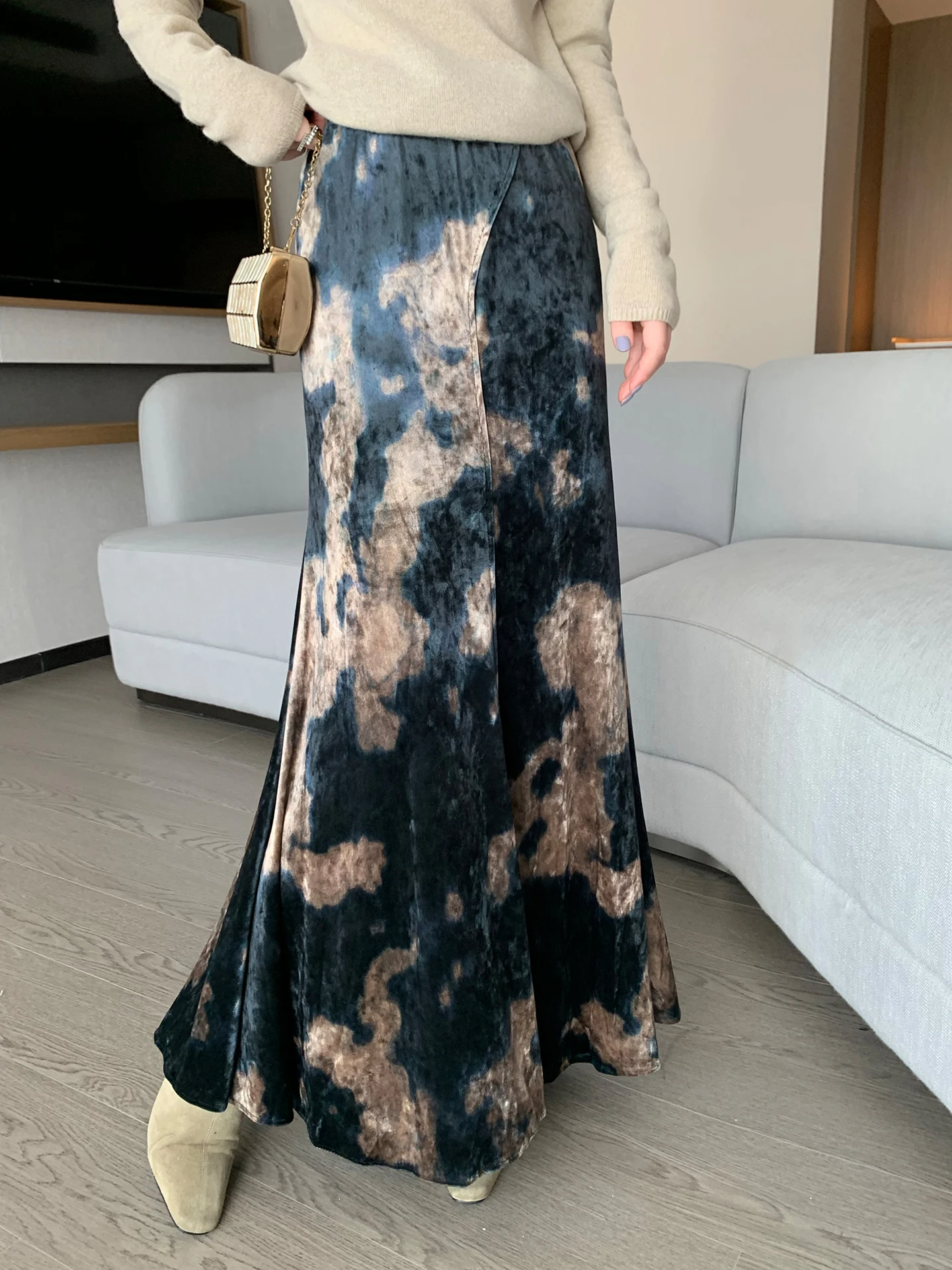 

Velvet Fi Tail f Skirt for Women High Waist Print Bodycon Long Dr Retro Sle Winter 2025 New Collection Commute Simple