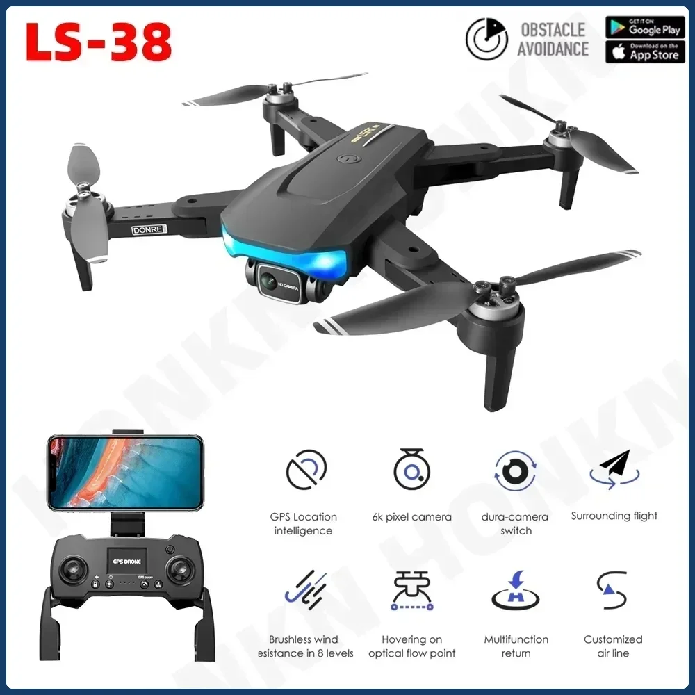 LS-38 Drone 5G WiFi FPV Brushless Profesional GPS Return Laser Obstacle Avoidance 6K HD Dual Camera RC Quadcopter Dron Toy 1000M