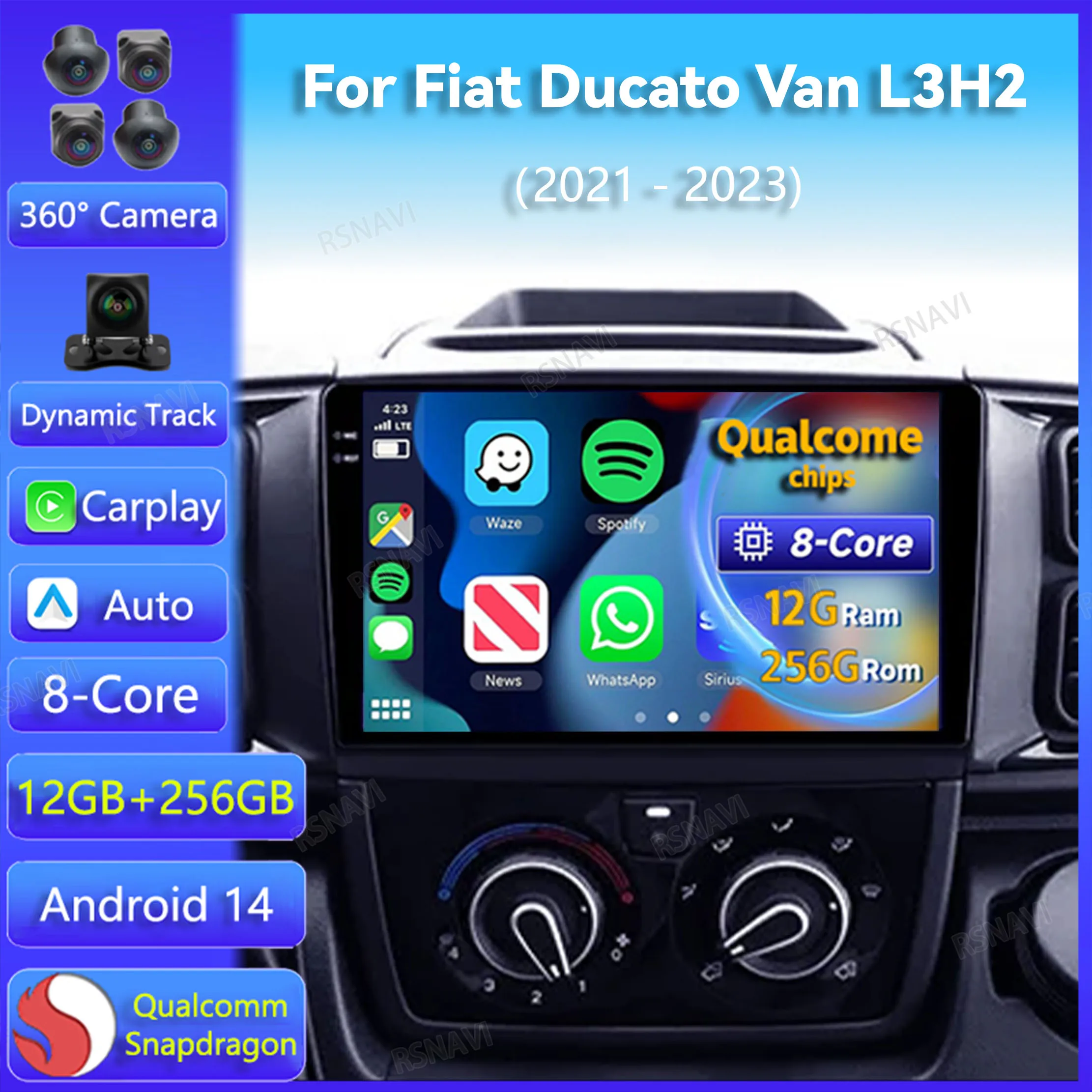 Android 14 Car Radio For Fiat Ducato Van L3H2 2021 2022 2023 Carplay Auto GPS Navigation DSP 360 Camera Stereo 2Din Video Player