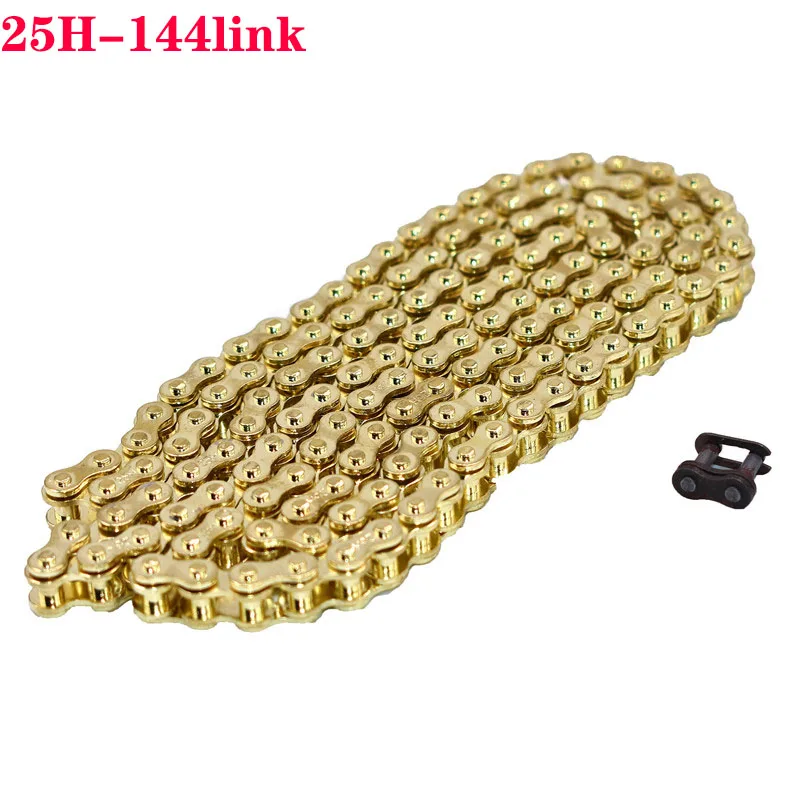 Gold Colour 25H Chain 144 Links with 1pc Spare Master Link For 2 Stroke 47cc 49cc Engine Mini Moto Dirt ATV Pocket Bike Go Kart