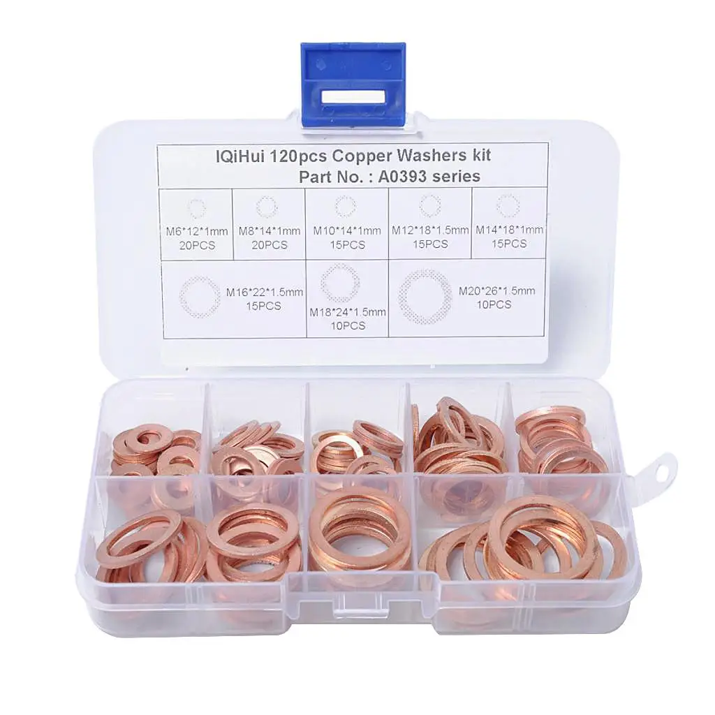 120 Pieces 8 Sizes Solid Copper Washers Sealing Assortment