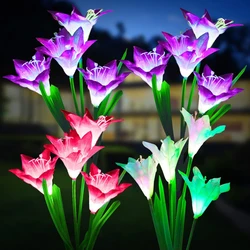 Luz LED Solar para decoración de jardín, lámpara de césped con flor de lirio, color blanco, rosa, púrpura, impermeable, para patio, fiesta y vacaciones