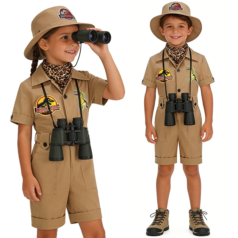 Safari Explorer Children's Costume Halloween Cosplay Outdoor Adventure Jumpsuit Boys Girls Outfits School Festival Kids Clothes