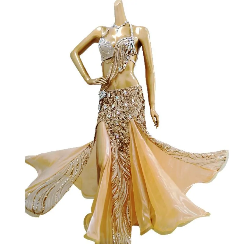 New Glitter and Bead Belly Dance Performance Dress Set Oriental Dance Costume Long Skirt Dance Dress Opening Dance Dancewear
