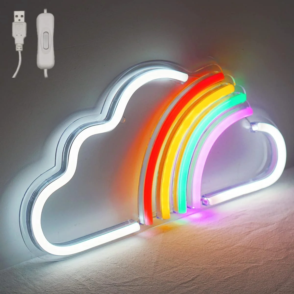 Cloud Rainbow Neon Sign LED Light for Bedroom Hanging Wall Party Room Home Decoration Colorful Light Night Lamp USB Power