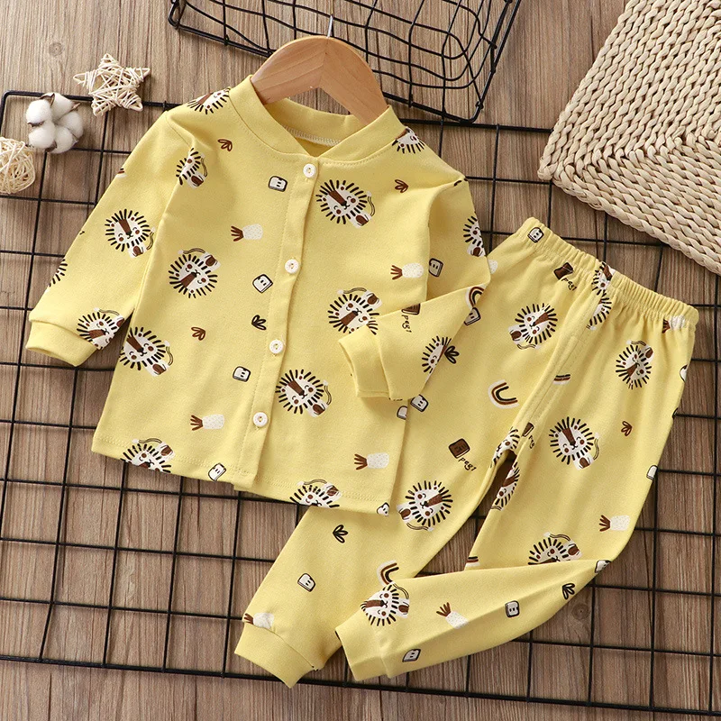 

Kids Boys Girls Pure Cotton Pajamas Cartoon Print Long Sleeve Cute T-Shirt Tops with Pants Toddler Baby Sleepwear Clothing Sets