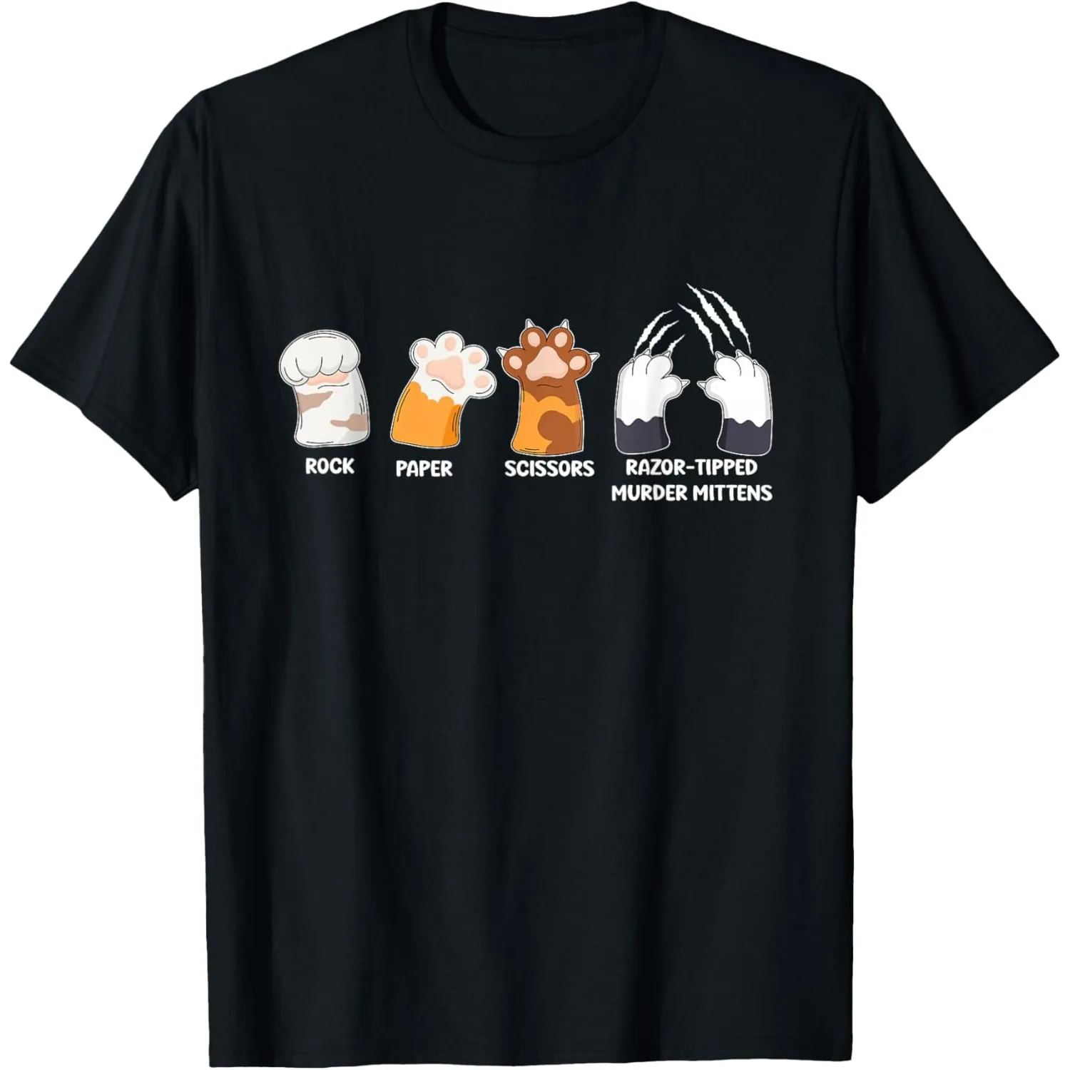 Rock Paper Scissors Cat Paws Murder Mittens Funny Graphic Tee Short Sleeve O-Neck T-Shirt