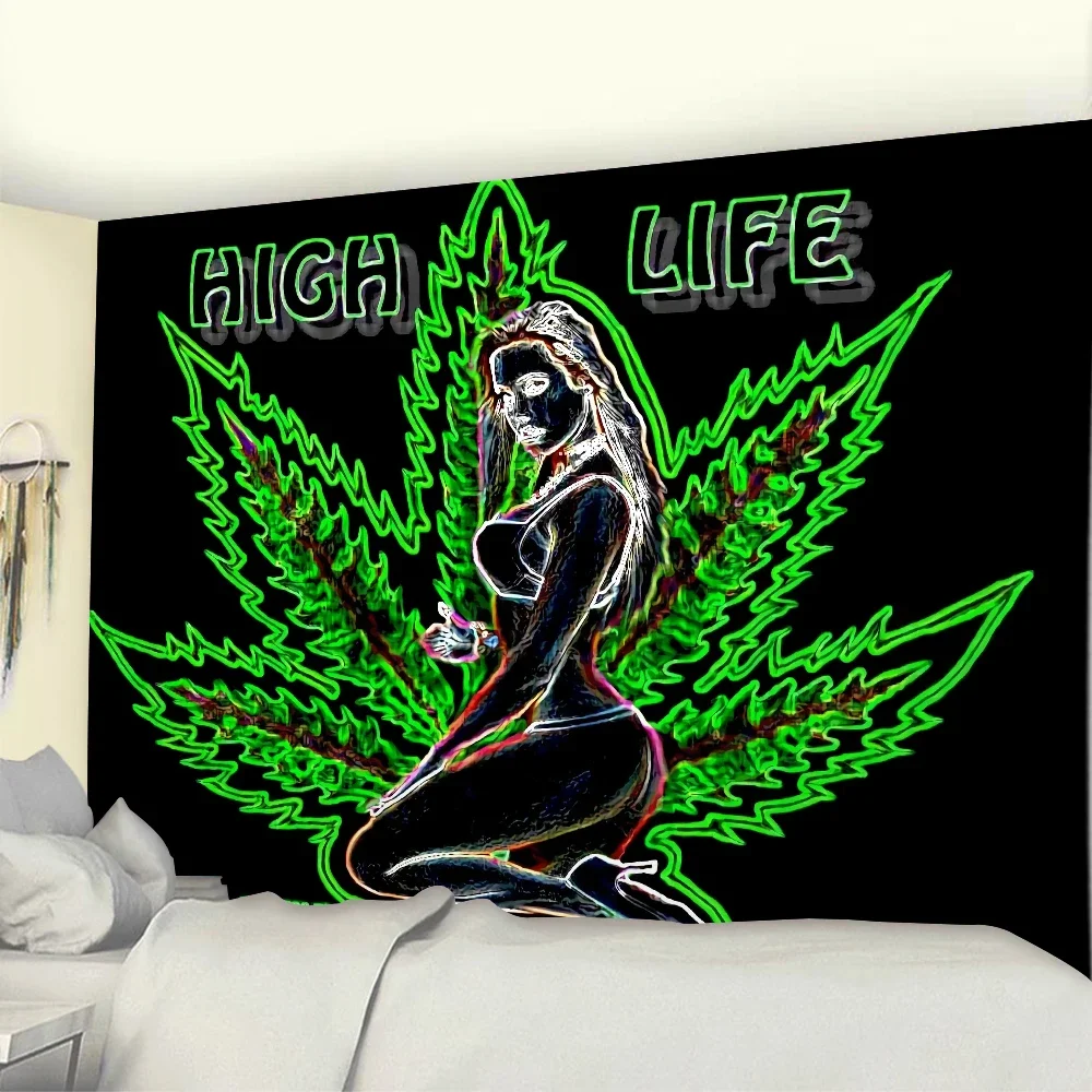 Beauty Psychedelic Leaves Weed Tapestry Hippie Naked Girl Wall Hanging Background Ceiling Home Decor For Living Room Bedroom