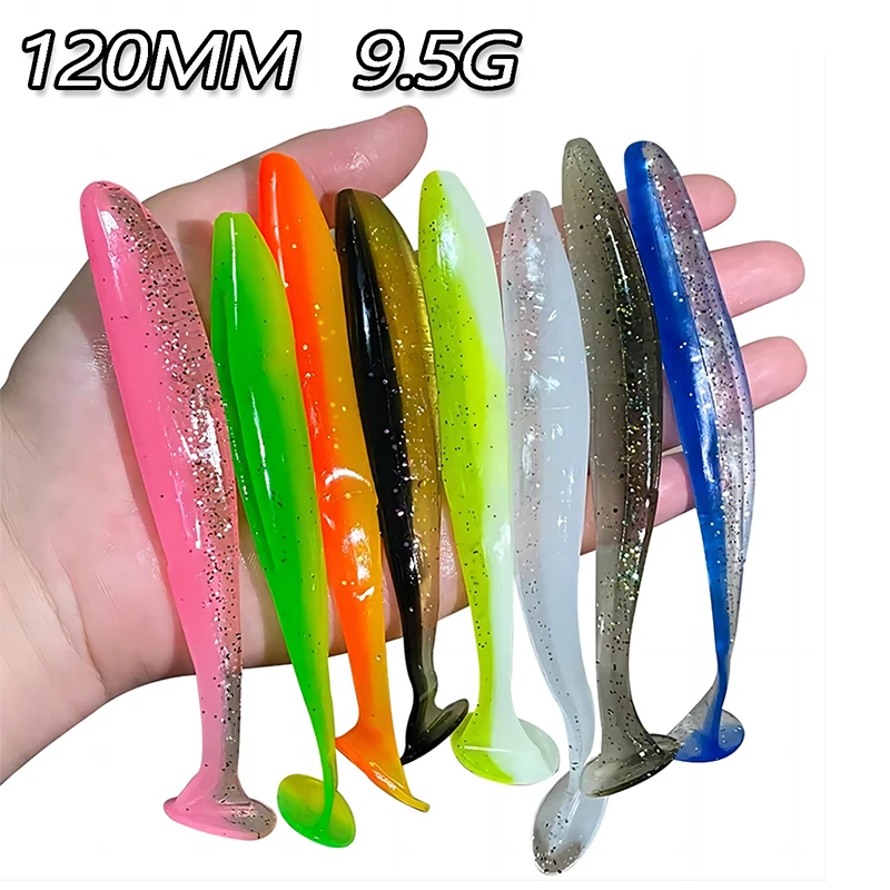 

5Pcs Shad Worm Soft Bait 120mm 9.5g T Tail Jigging Wobblers Fishing Lures Tackle Bass Pike Carp Aritificial Silicone Swimbait