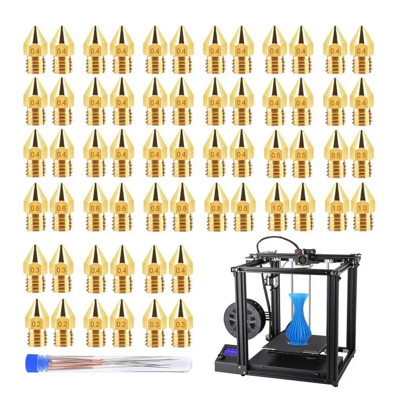 Printer Hotend Nozzle Brass 70 Pieces 3D Printer Nozzles Flexible Hotend Nozzles With Tools For Home Users Business Users