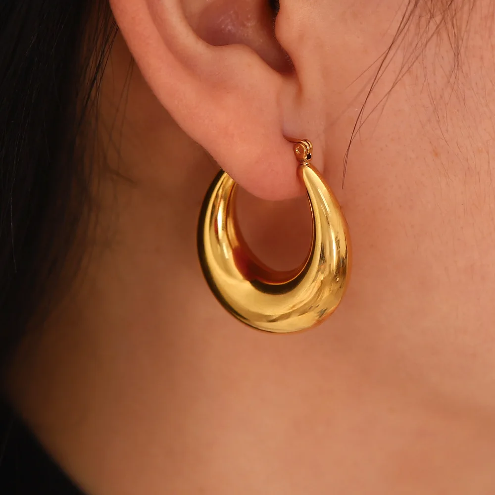 High Quality Thick Smooth Hoop Earrings Stainless Steel Minimalist Hollow Geometric Ear Buckle for Women Piercing Jewelry Gifts