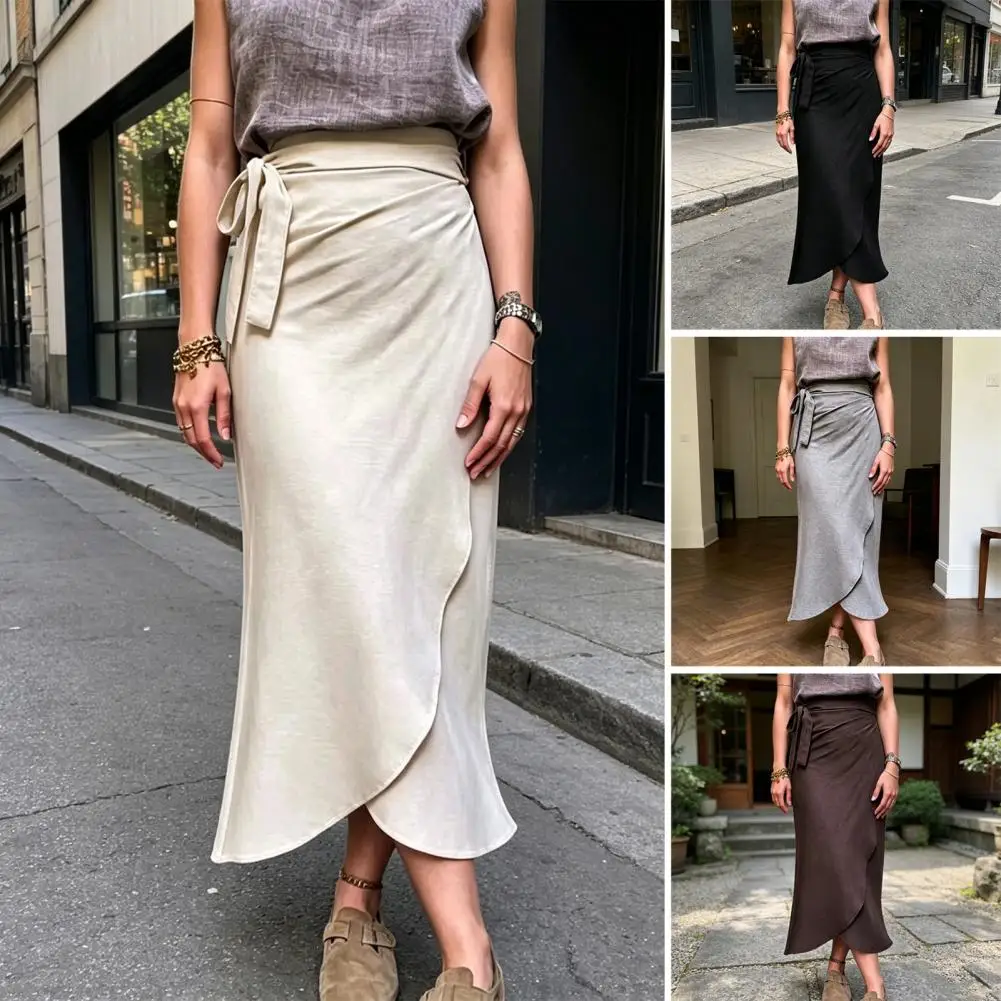 Hem Skirt Women’s High Waist Midi Skirt Hem Irregular Split Skirt Slimming Casual for Work Leisure Beach Parties High Waisted