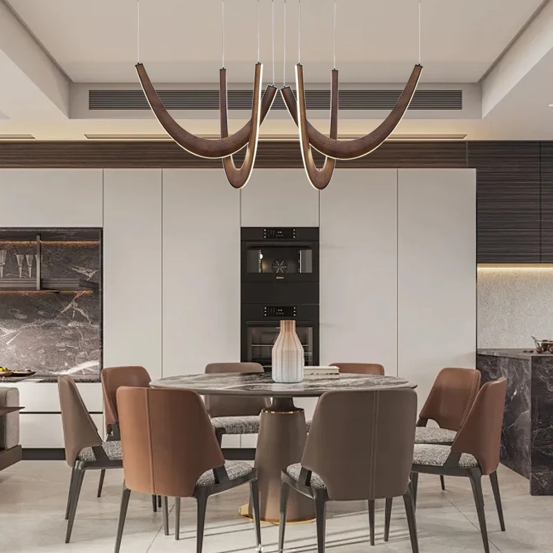 Come Get This Large Modern Wooden Ceiling Pendant Lights U Shape Wood Hanglamp for Dining Room Villa Foyer Decoration Dimmable