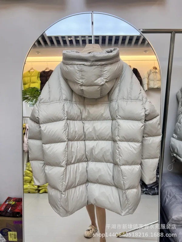 المرأة طويلة فوق الركبة سترة مقنعين حزام خصر سترة دافئة معطف 2026 الخريف الشتاء جديد الأبيض بطة أسفل سترة