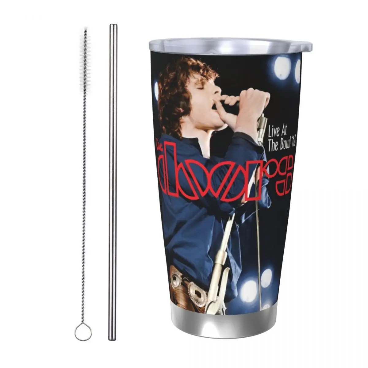 Jim Morrison Insulated Tumbler with Straws The Doors Gate Rock Band Vacuum Thermal Mug Outdoor  Thermos Bottle Cups, 20oz