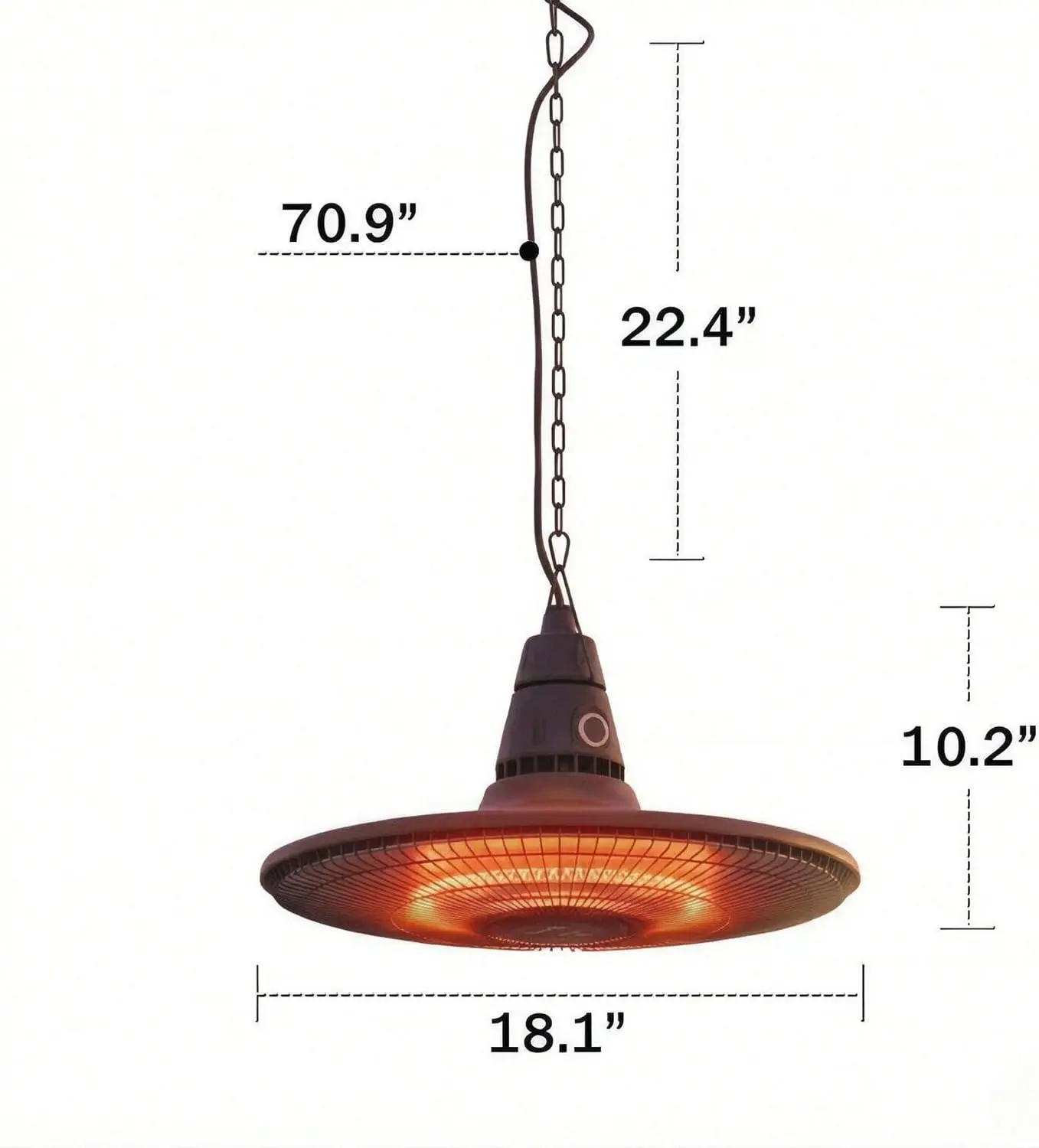 1500W Hanging Electric Outdoor Space Heater with Remote Control, IP65 Waterproof Infrared Electric Ceiling Heater for 110-180 Sq Ft, Carbon Fiber Heating Tube for Gazebo Garden, Brown